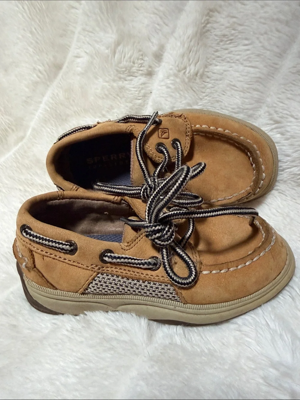 Sperry Kids Suede Moccasins in Tan with Contrast Laces